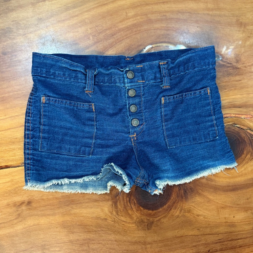 Vintage 70s Denim Cutoff Shorts 5/6 Cotton Snap High Rise Denim Booty C3-15